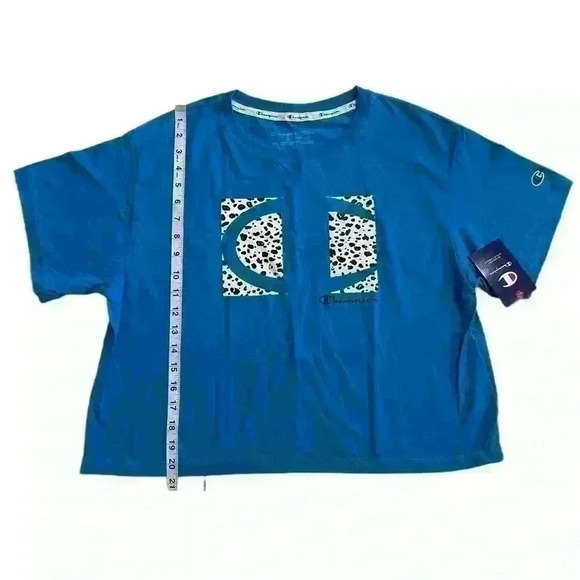 Champion Womens Cropped Graphic-Print T-Shirt Balboa Blue Size M-L - Picture 9 of 12